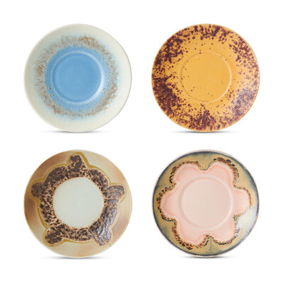 HKLIVING 70s ceramics: saucers, ocean (set of 4)