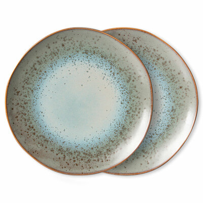 HKLIVING 70s ceramics dinner plates, mineral (set of 2)