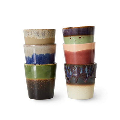 HKLIVING 70s ceramics: coffee mugs grounding, set of 6