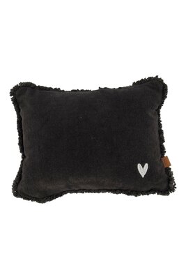Zusss kussen velvet zilver hartje 35x25cm antracietgrijs