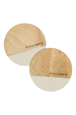 Zusss set van 2 onderzetters hout gezelligheid zand/naturel