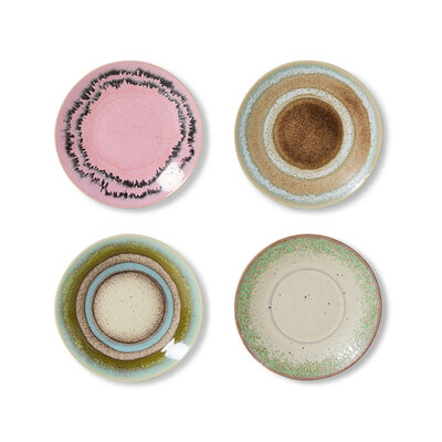 HKLIVING 70s ceramics Saucer Doodle, Set Of 4